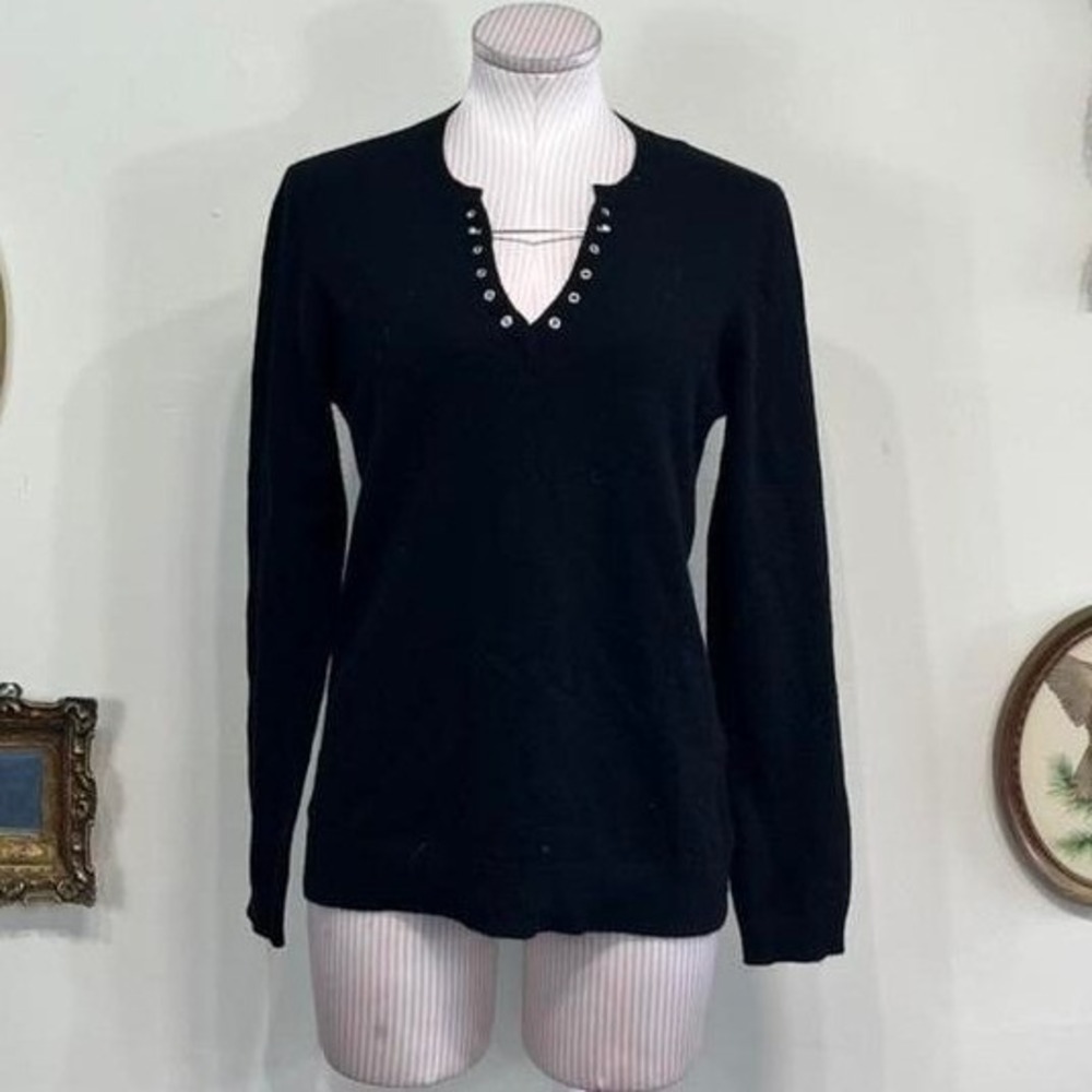 The Kooples Black Knit Grommet V-Neck Top – Size 1